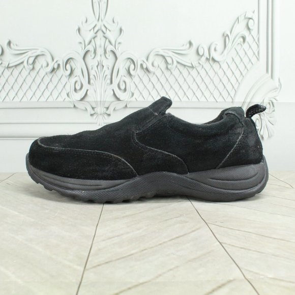 LL Bean Black Suede Comfort Mocs Slip on Loafers Shoes Size 8 Wide - Picture 1 of 9